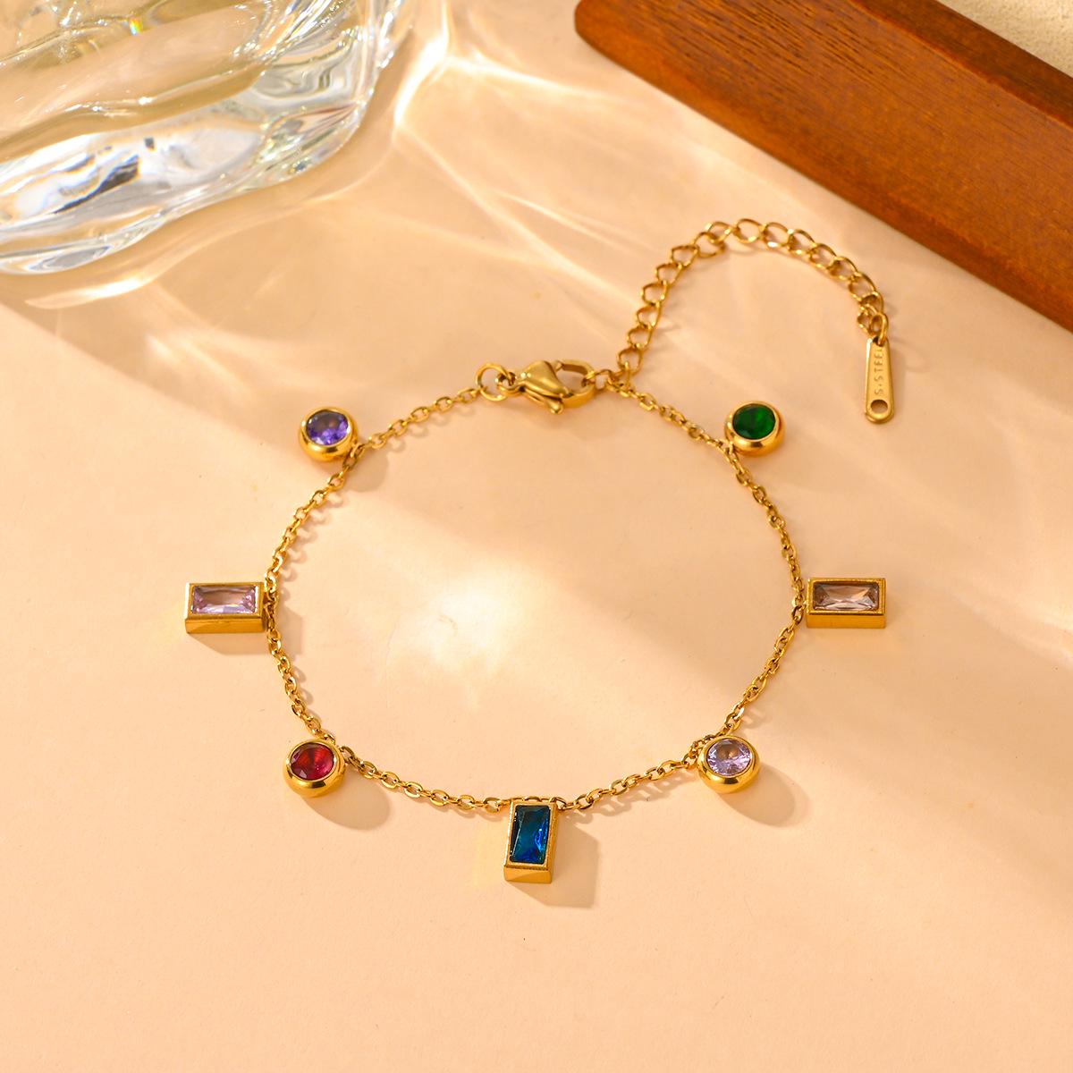 Titanium Steel Multicolor Zirconia Necklace  Bracelet Set - Elegant, Fashionable, and Versatile