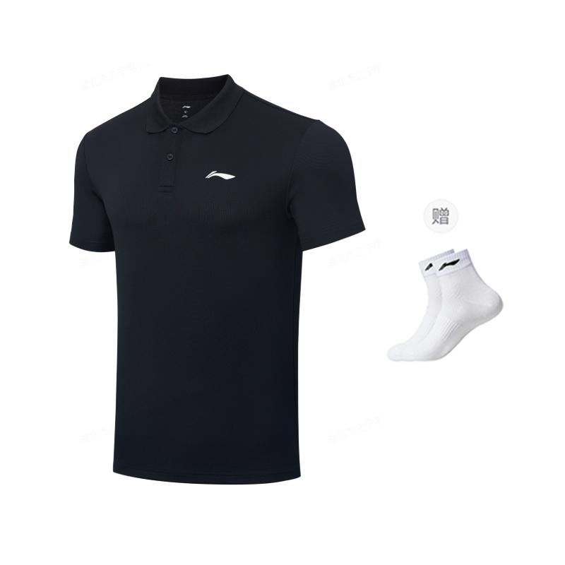 Li Ning Polo Shirts Unisex Black Polo Collar Moderate Straight Fit APLR125-9