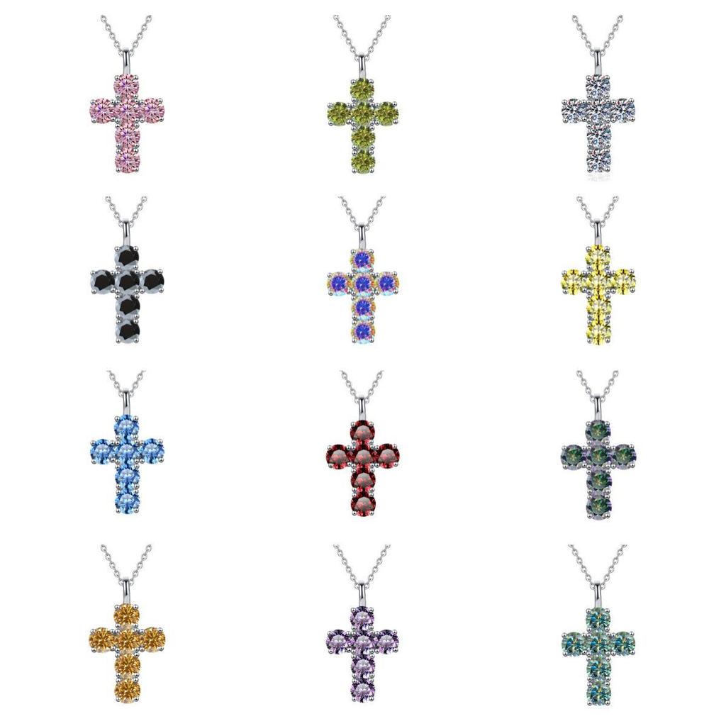 European Hot-Selling 3 Carat Moissanite Cross Necklace with White Gold-Plated Copper O-Chain