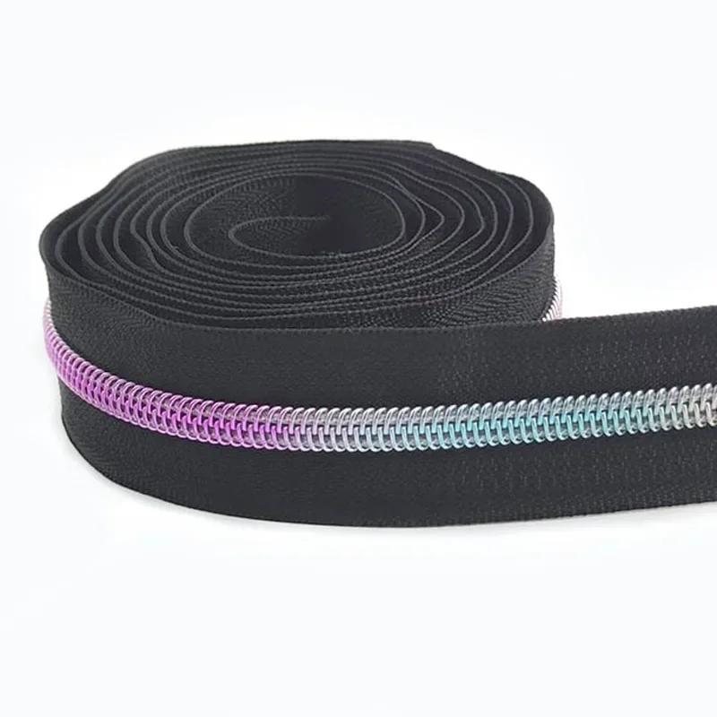 1/2/3/4/5M Meetee 5# Nylon Zipper Tapes Decor Rainbow Teeth Zips for Pocket Handbag DIY Coat Zip Repair Kit Sewing Accessories