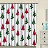 Christmas Tree Shower Curtain, Waterproof Fabric With Festive Design, Red And Green Pine Trees For Bathroom Decor, Holiday Theme