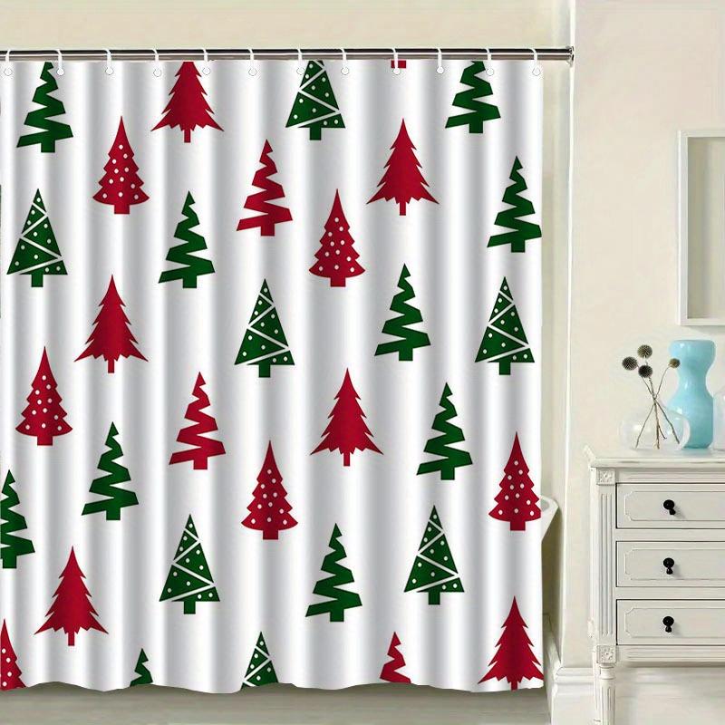 

Christmas Tree Shower Curtain, Waterproof Fabric With Festive Design, Red And Green Pine Trees For Bathroom Decor, Holiday Theme W60H190(CM)-1 Pcs