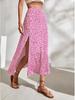 Spring-Summer Women's Floral Elastic Waist Slit Midi Skirt