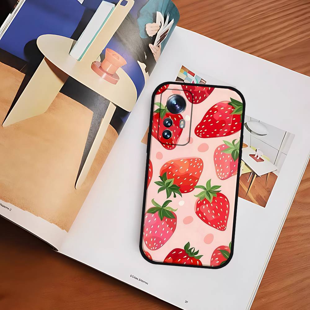 C-Cute-S-Strawberrys Black Shockproof Phone Case Snug Fit For Xiaomi 12,11,12S Ultra & Redmi Note 11,10T,9,9A,8Pro,8T,5G