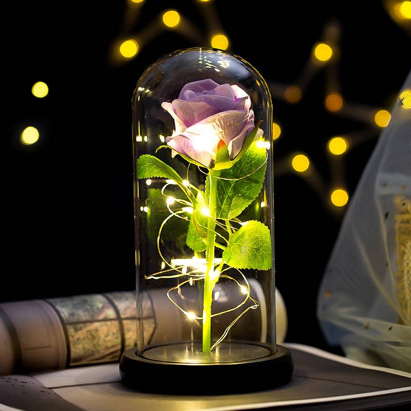 Künstliche Rosenblüten Ewige Rose LED-Licht Folienblume in Glasabdeckung Simulationsrose Muttertagsgeschenke Partyzubehör