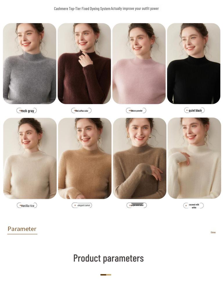 Damen Schlank Geschnittener Rippstrick Kaschmirpullover - Halber Rollkragen, Einfarbige, Perfekt für Herbst & Winter.