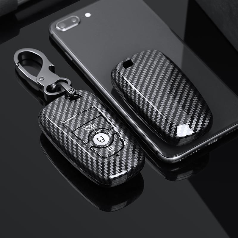 

Interior Mouldings Glossy Carbon fiber ABS Car Key Fob Case Cover For Ford Fusion Mondeo Mustang Edge Expedition EXplorer F-150