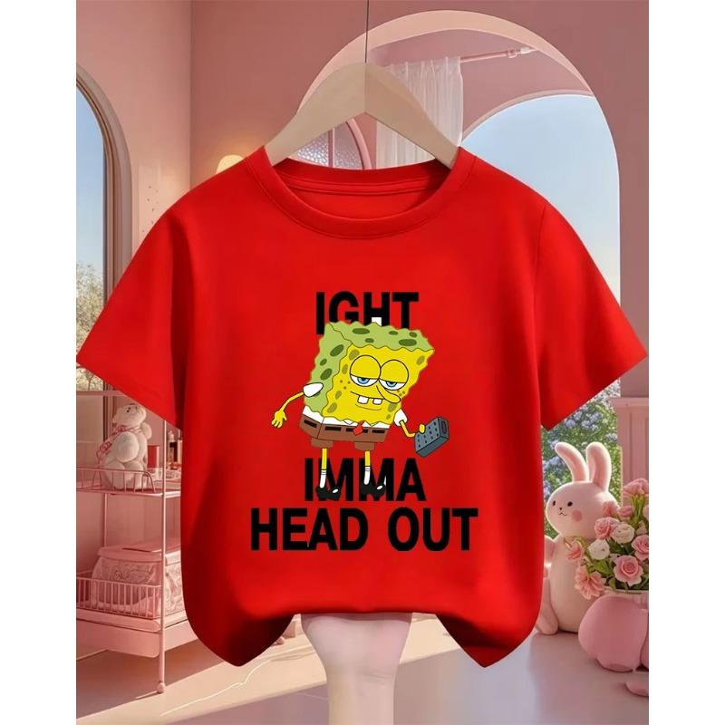Summer Cute SpongeBob SquarePants Cartoon T Shirt 3-14Y Boys Girls Kawaii Fashion Street Hot Casual Crew Neck Kids