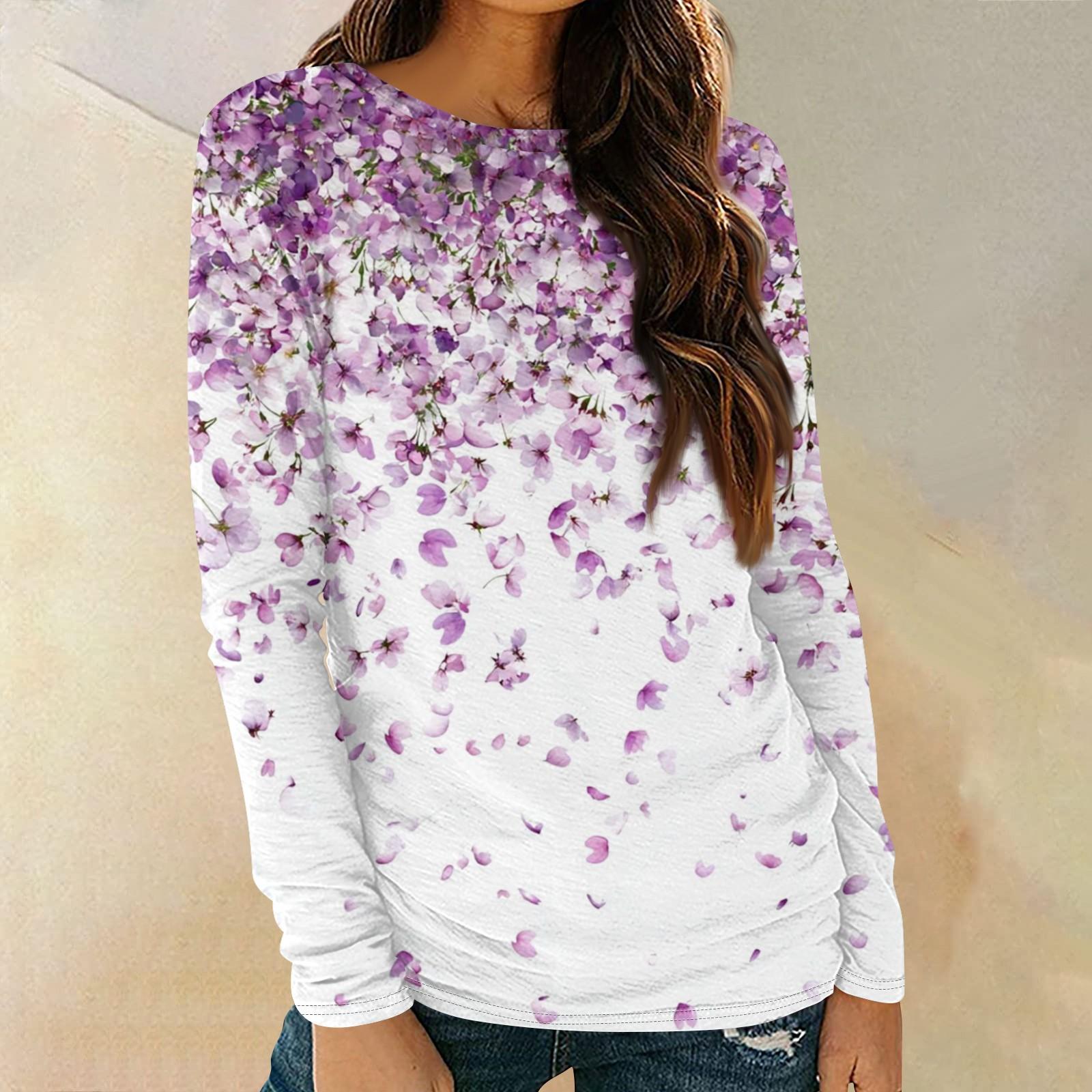 

Женские рубашки с длинным рукавом и круглым вырезом, базовая футболка, повседневный топ, модные осенние наряды, приталенные футболки XXXL фиолетовый