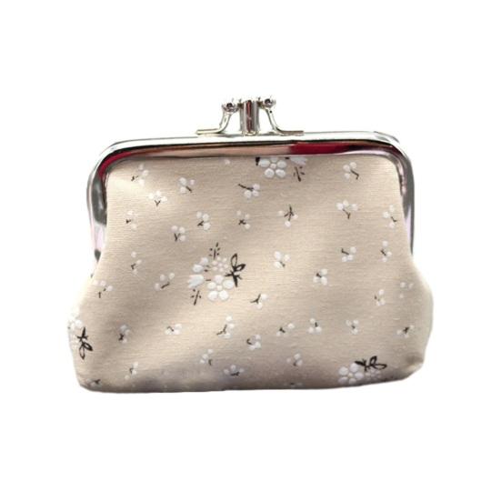 Floral Canvas Coin Purse, Women Change Purse with 2 Compartments, Kiss Lock Closure Pouch for Cash Coins Cards