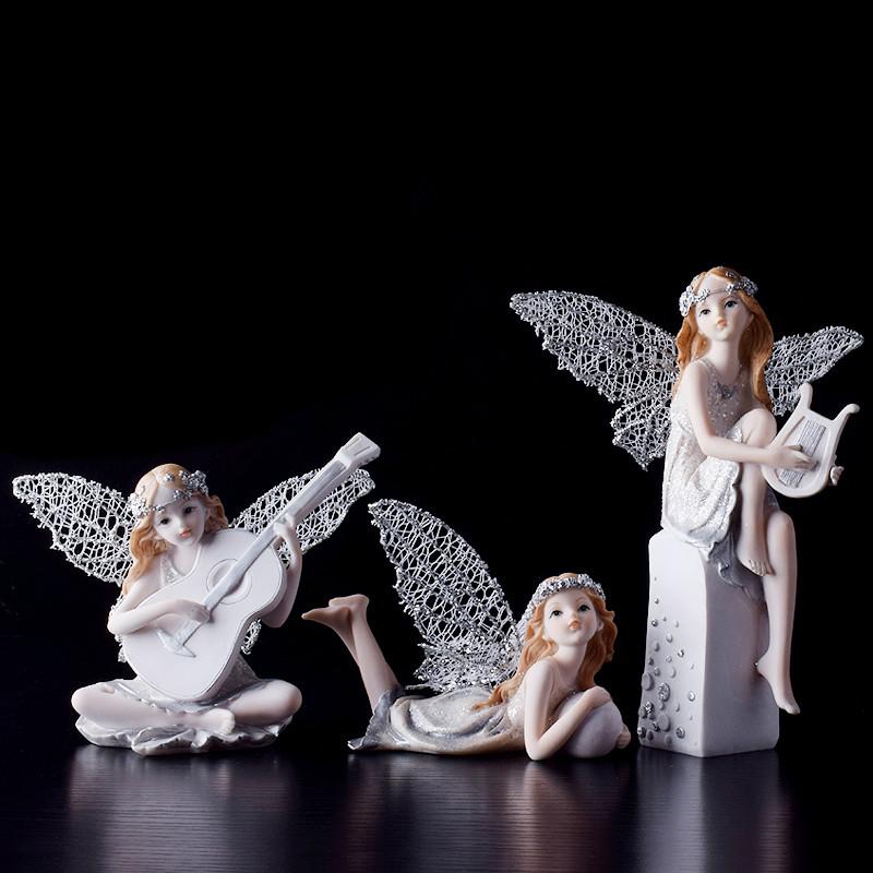 European Violin Angel Resin Craft Flower Fairy Ornaments Creative Children's Room Decor Girl's Birthday Gift Home Accessories