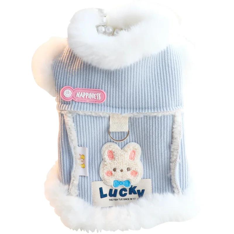 Winter Dog Clothes Warm Fleece Cat Pet Overalls Puppy Clothes Chihuahua Dress Coat with Leash D-ring