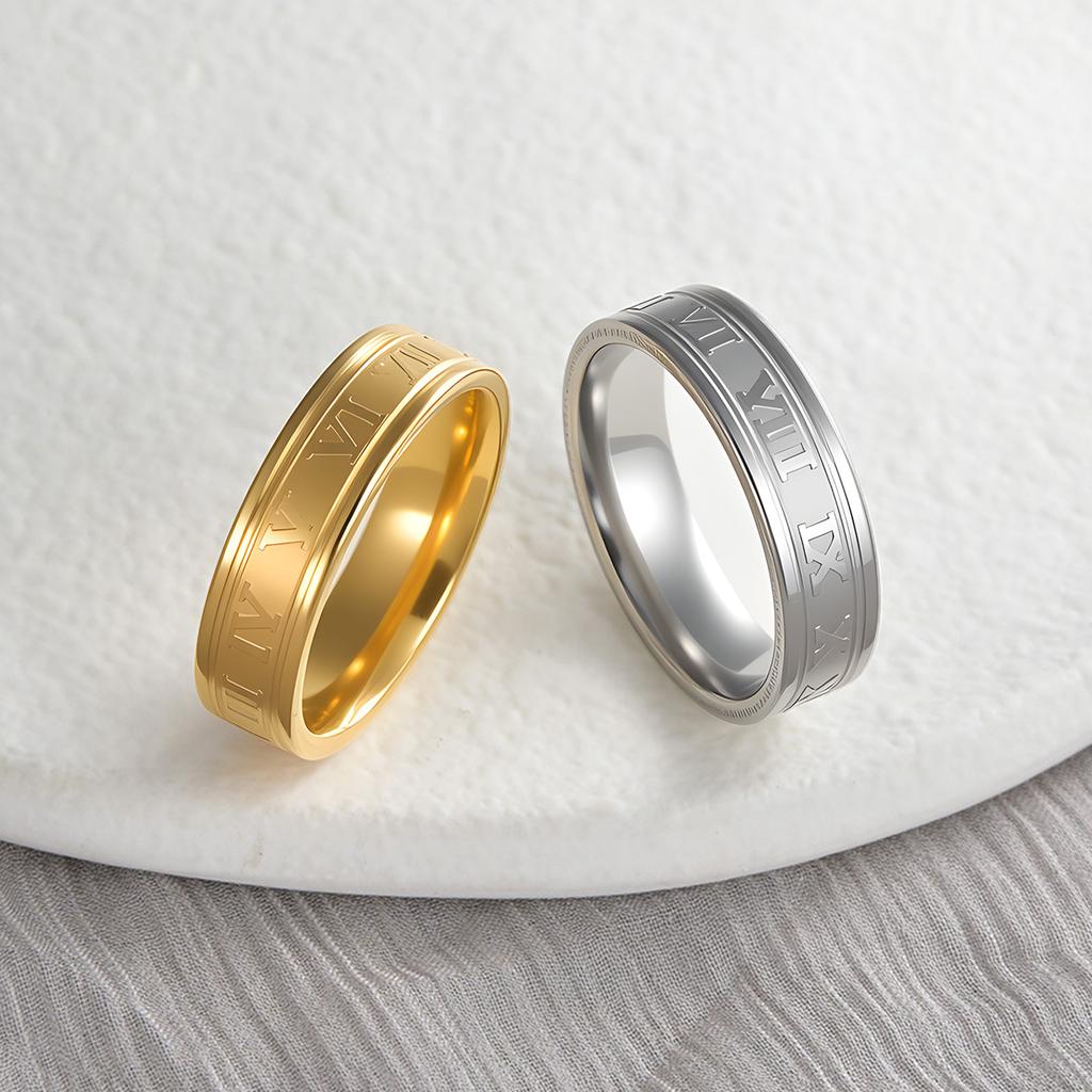 6MM Roman Numeral Punk Hip Hop Unisex Couple Titanium Steel Ring