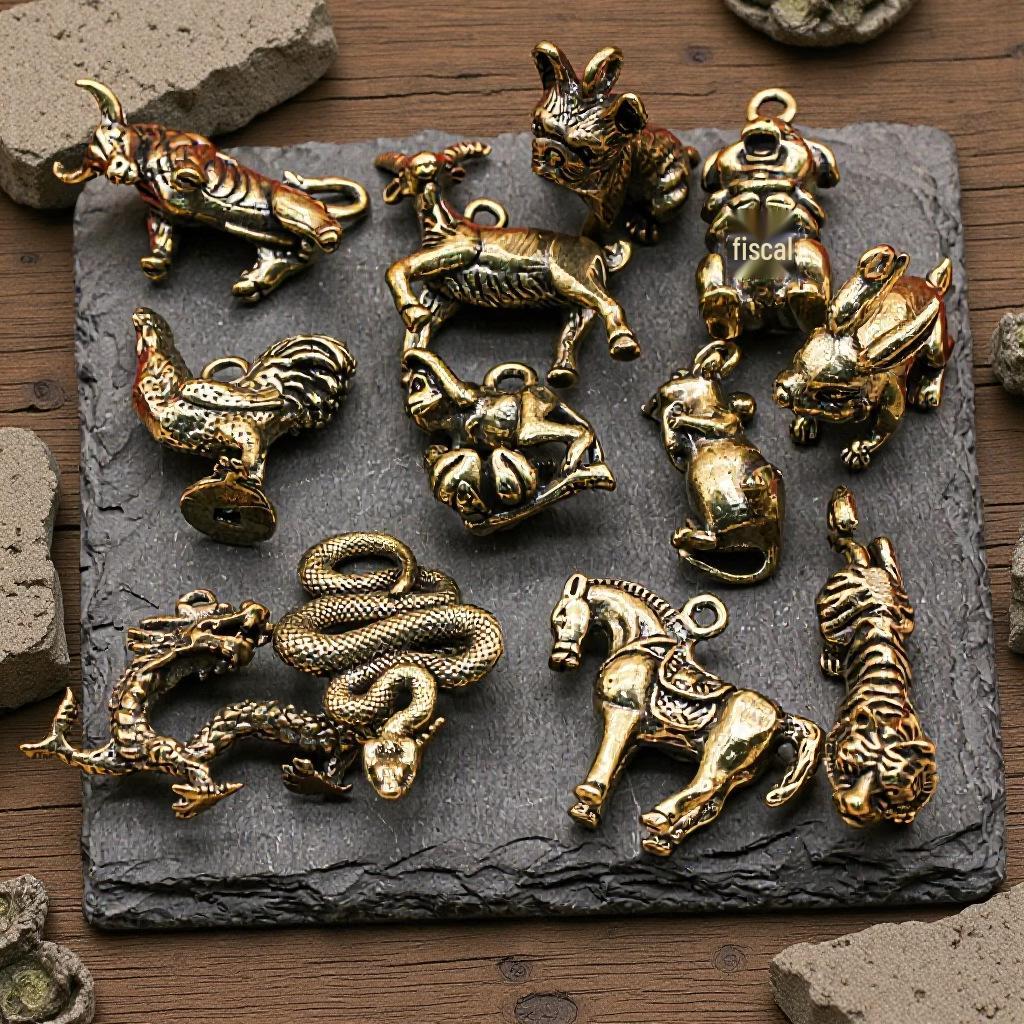 Llavero de Latón 3D Zodiaco Chino Año de Nacimiento - Accesorio Colgante Personalizado para Llave de Coche