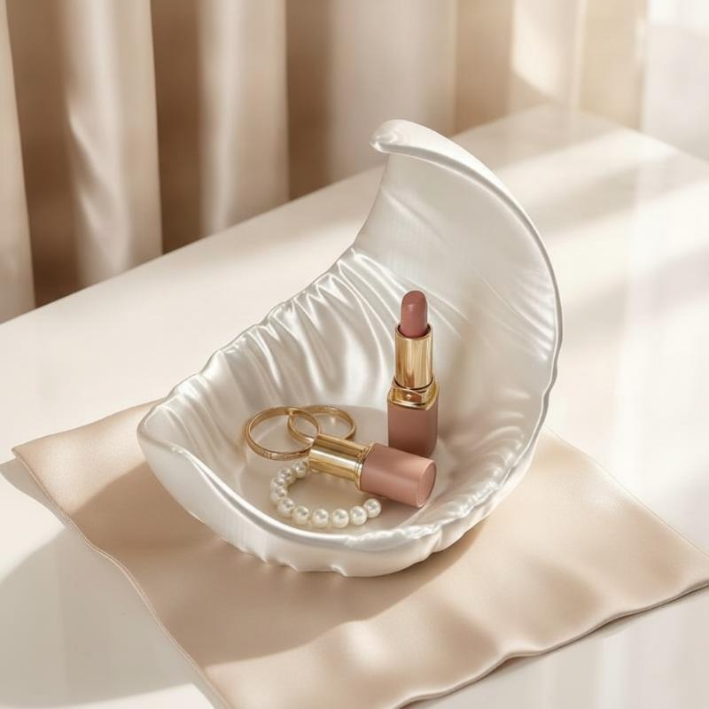 Moon Design Pearl White Jewelry Storage Tray Eco-friendly Resin Organizer for Bedroom Nightstand Vanity Daily Use