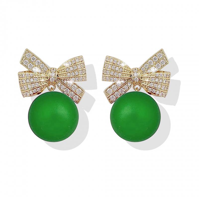 S925 Silver Needle Red Pearl Diamond Earrings - Light Luxury European and American Christmas Style