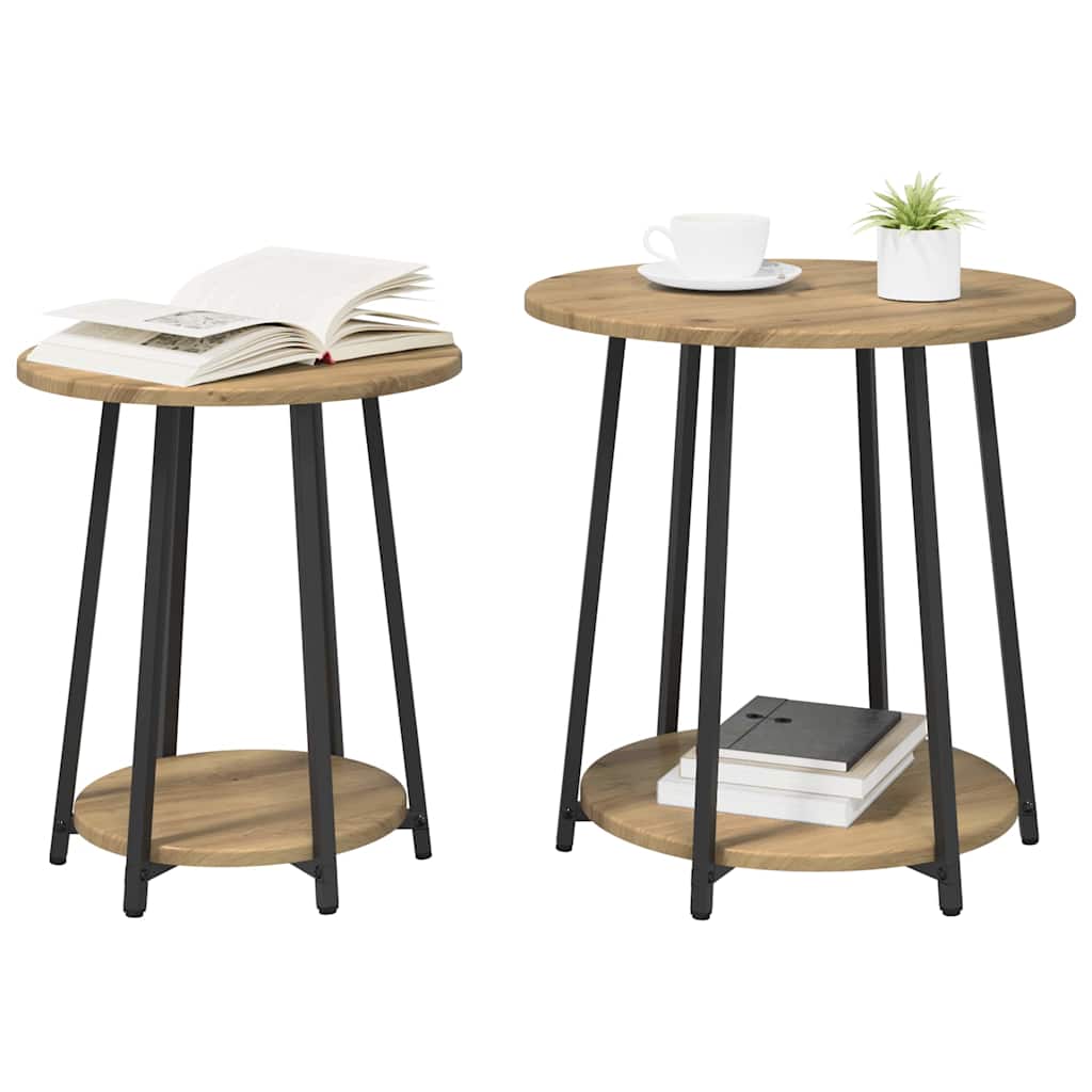 Side Table Set with Shelf 2 Pcs Artisan Oak and Black Brown