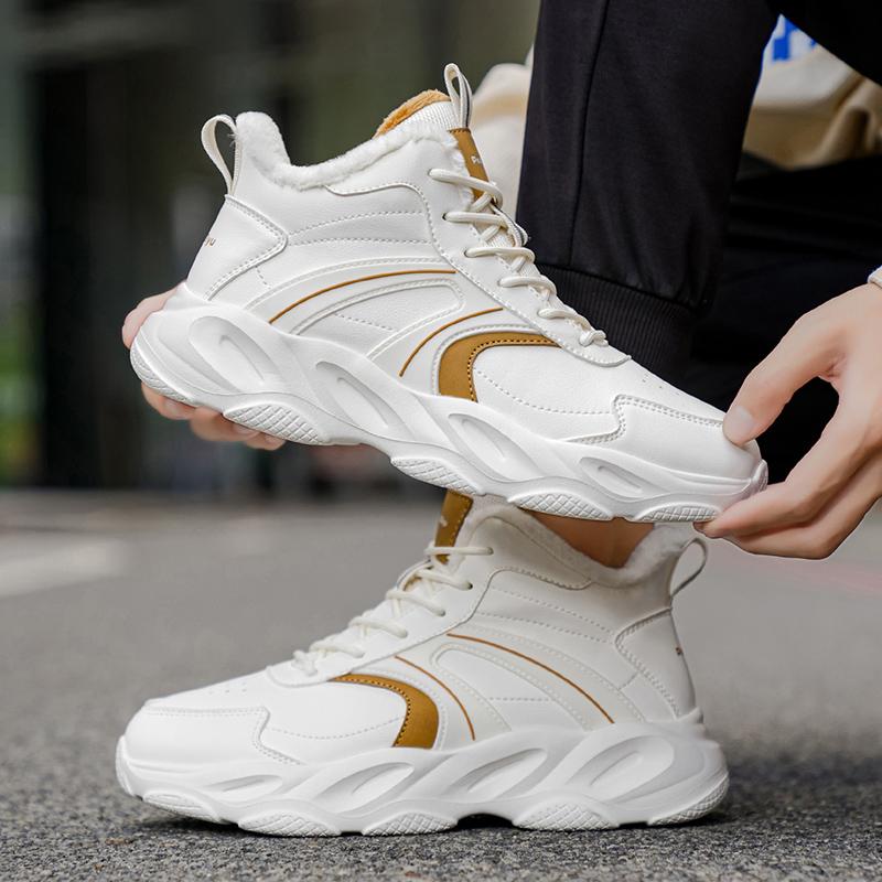 Waterproof Men's Warm Sports Shoes Fashion High Top Plush Sneakers Male Winter Outdoor Trainers for Jogging Walking