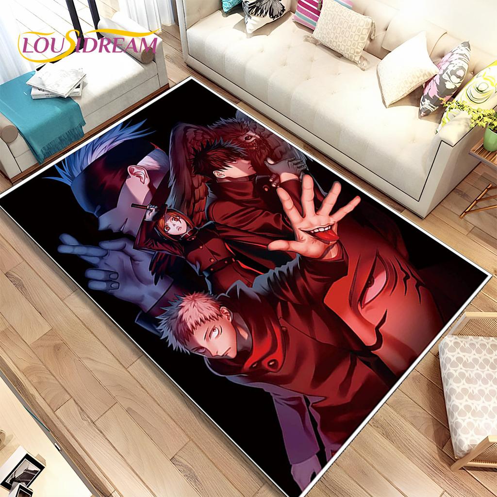 Tappeto Area Cartoon Anime Jujutsu Kaisen Grande, Tappeto per Soggiorno Camera da Letto Divano Zerbino Decorazione, Tappetino Antiscivolo per Bambini