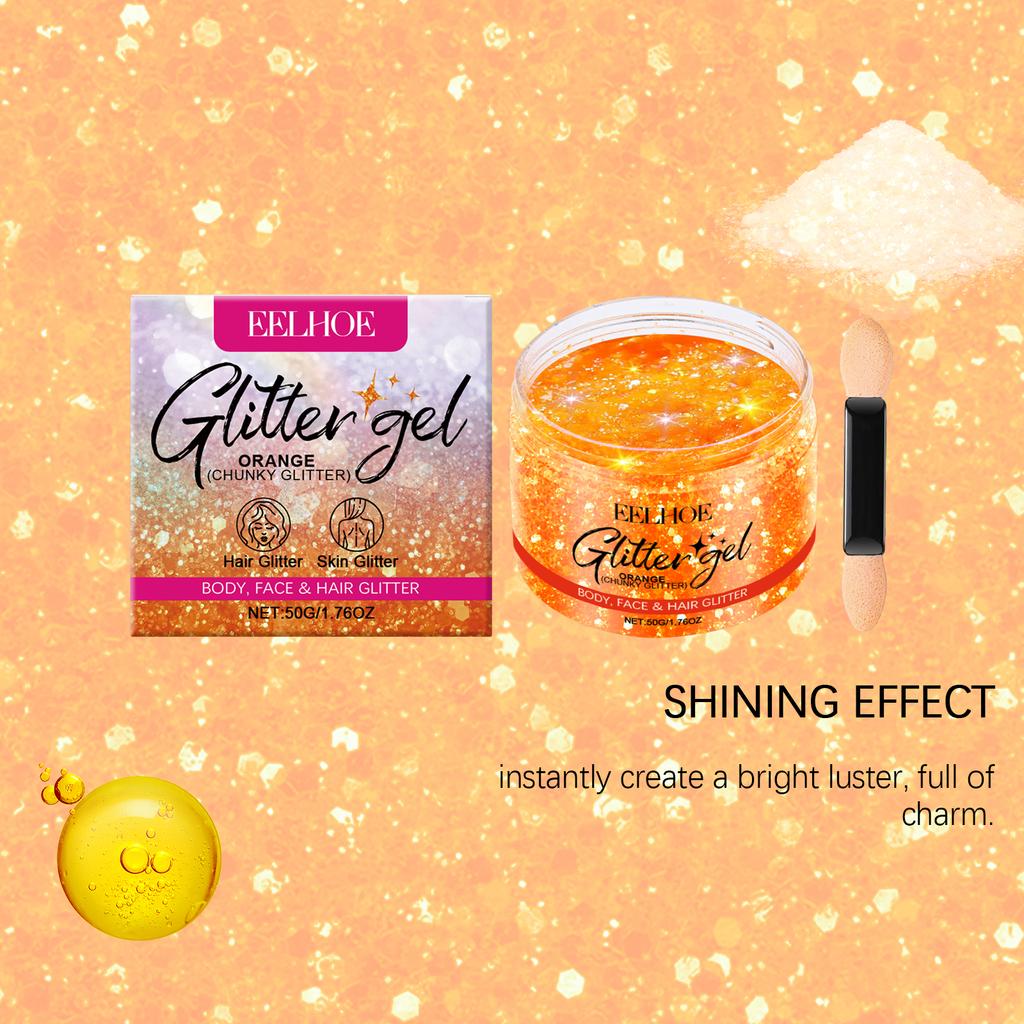 EELHOE Orange Glitter Sequin Gel for Face, Body, Collarbone, Hair, Evening Party, Festival, Carnival, Brightening Glitter