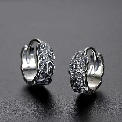 Brincos de Tachinha Estilo Chinês Retrô e Antigo Padrão Nuvem Auspiciosa, Fivelas de Orelha Masculinas e Femininas