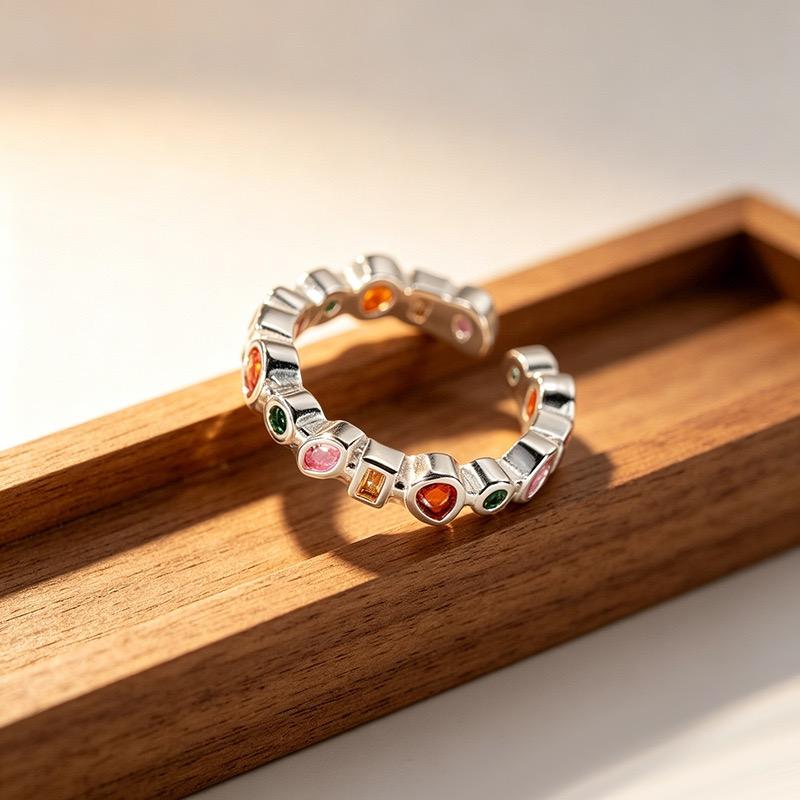 Bf Club   Rings For Women Simple Geometric Handmade Irregular Retro Colorful Zircon Ring Allergy For Birthday Gift