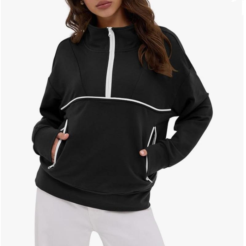 Fashionable Women's Hooded Sweatshirt Casual Pocket Top Loose Pullover