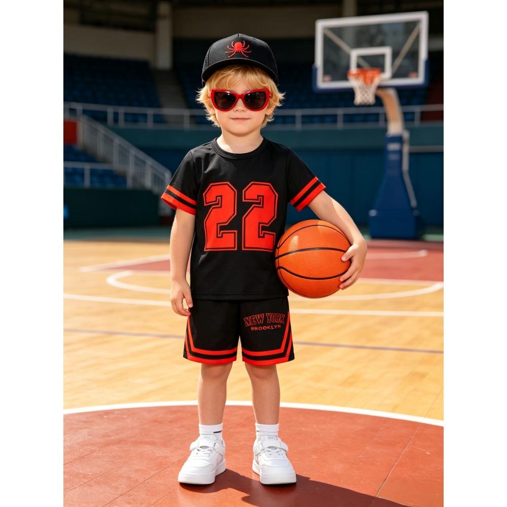 

Boys black and red size 22 printed basketball summer sportswear set 150