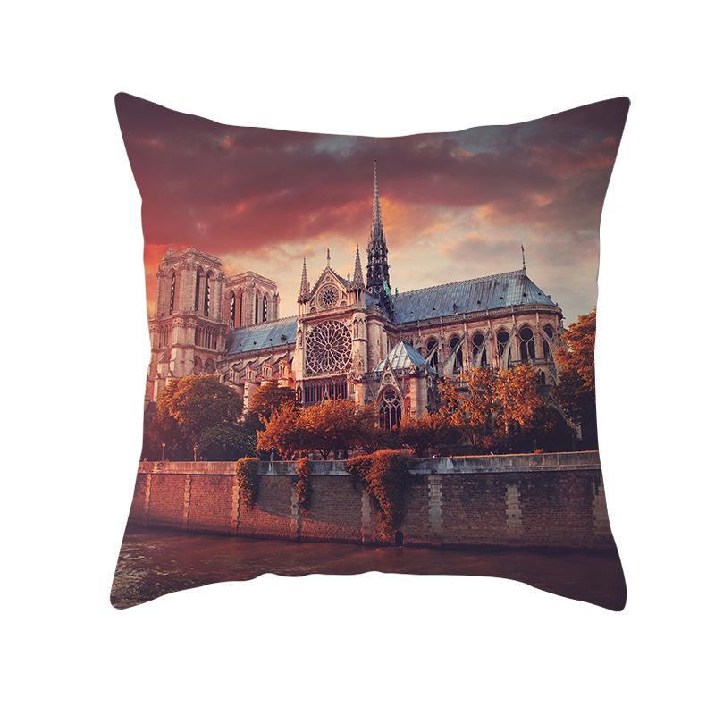 Notre Dame Cathedral French Landscape Pillow Cover European Print Cushion Waist Pillow Cover