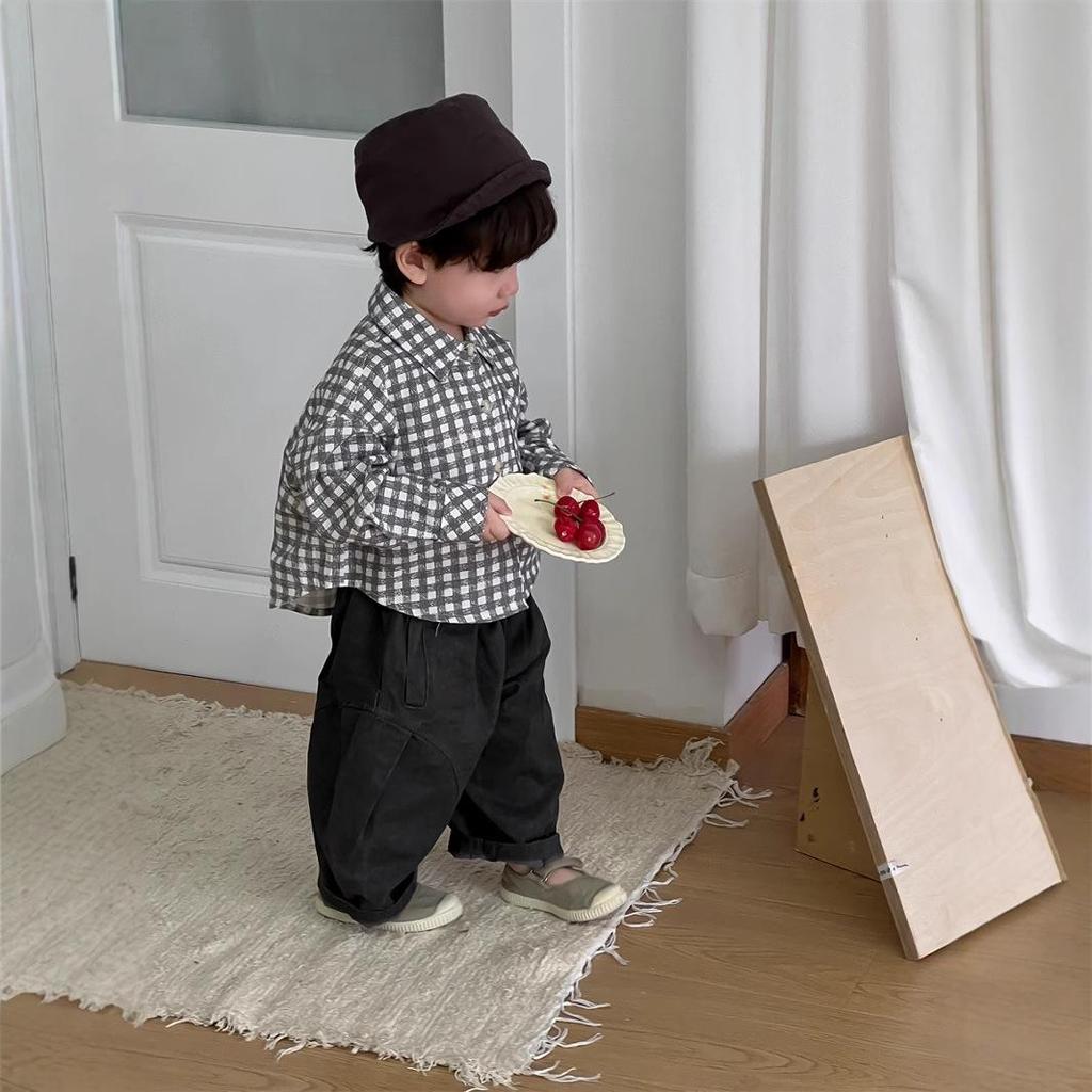 2025 New Korean Style Baby Boy Plaid Shirt & Pants Set with Sweater Vest