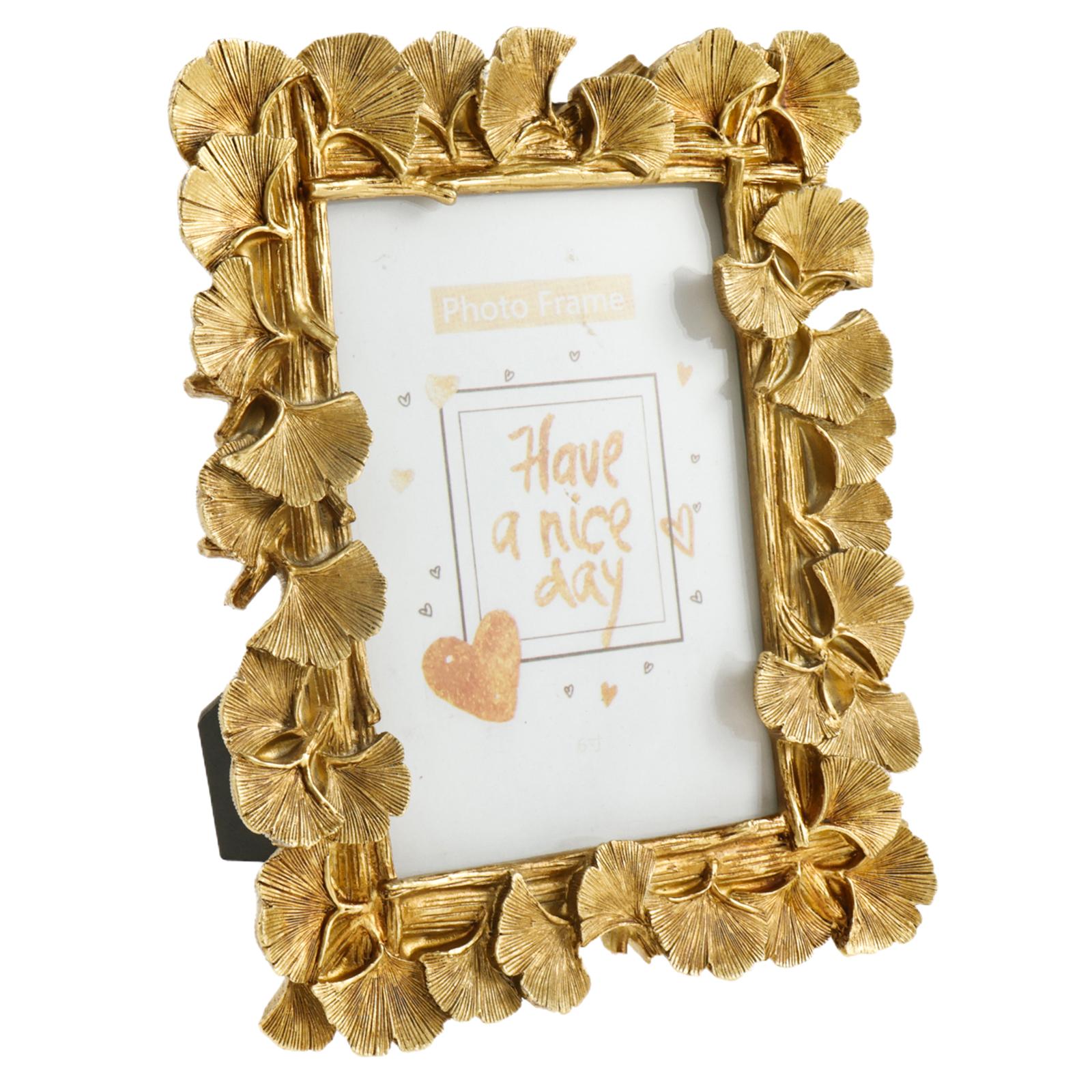 

Photo Frame Retro Golden Photo Frame with Stand Resin Picture Frames Ornaments for Office Tabletop Living Room Home Decoration
