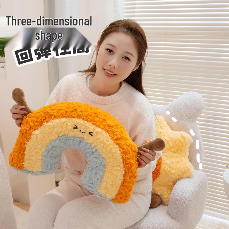 Sky & Moon Plush Toy: Star & Rainbow Cushion Ornament for Living Room Sofa