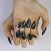 24 Wearable Nails, Medium Long Almond Nails, Black Cat-eye Manicure Nails, Wearable Fake Nails