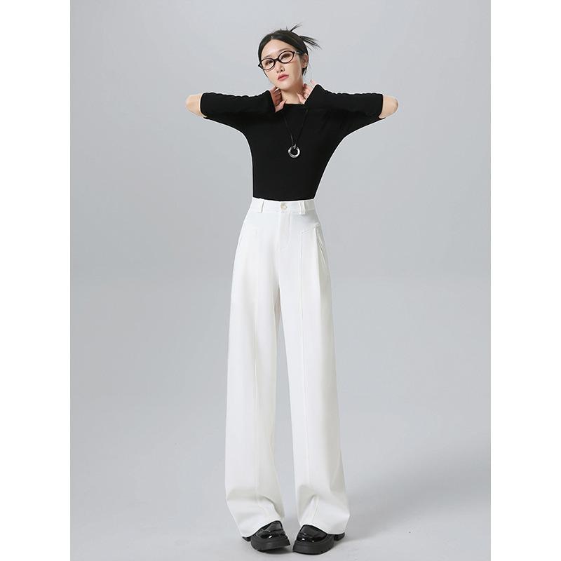 White Suit Pants Women's Spring and Autumn New High Waist Drape Thin Narrow Version Casual High-end Straight Wide-leg Pants