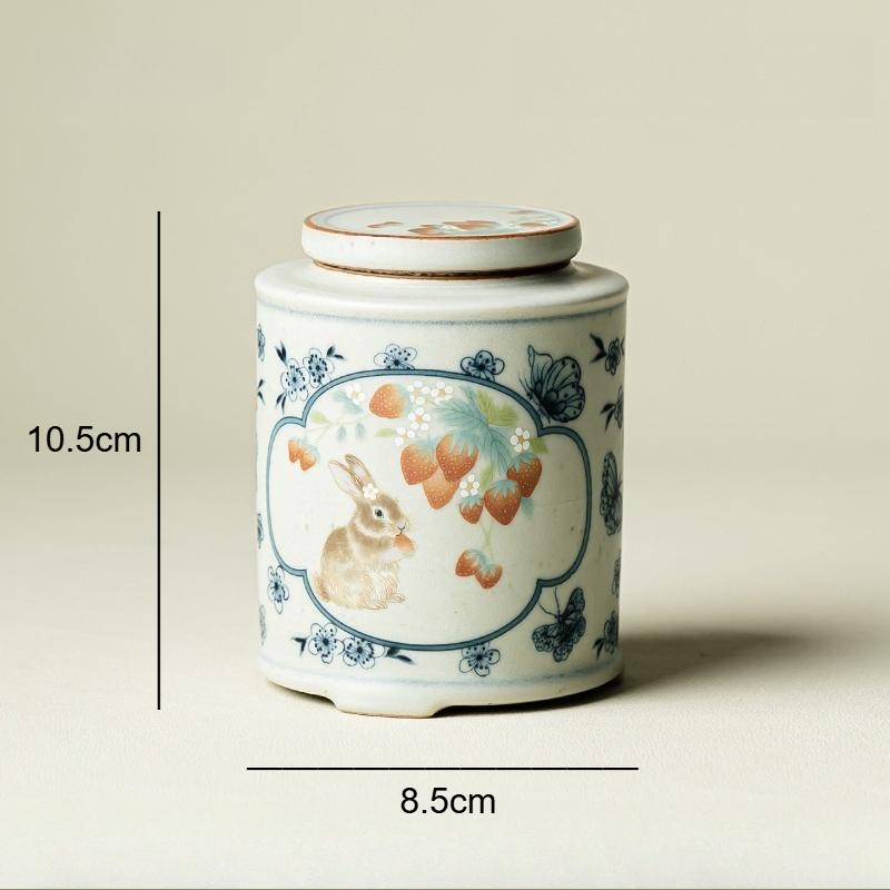 350ml Blue and White Rabbit Tea Jar Ceramic Sealed Tea Storage Jar Pu Erh Tea Warehouse Ru Kiln Cat Pattern Moisture-proof Jar