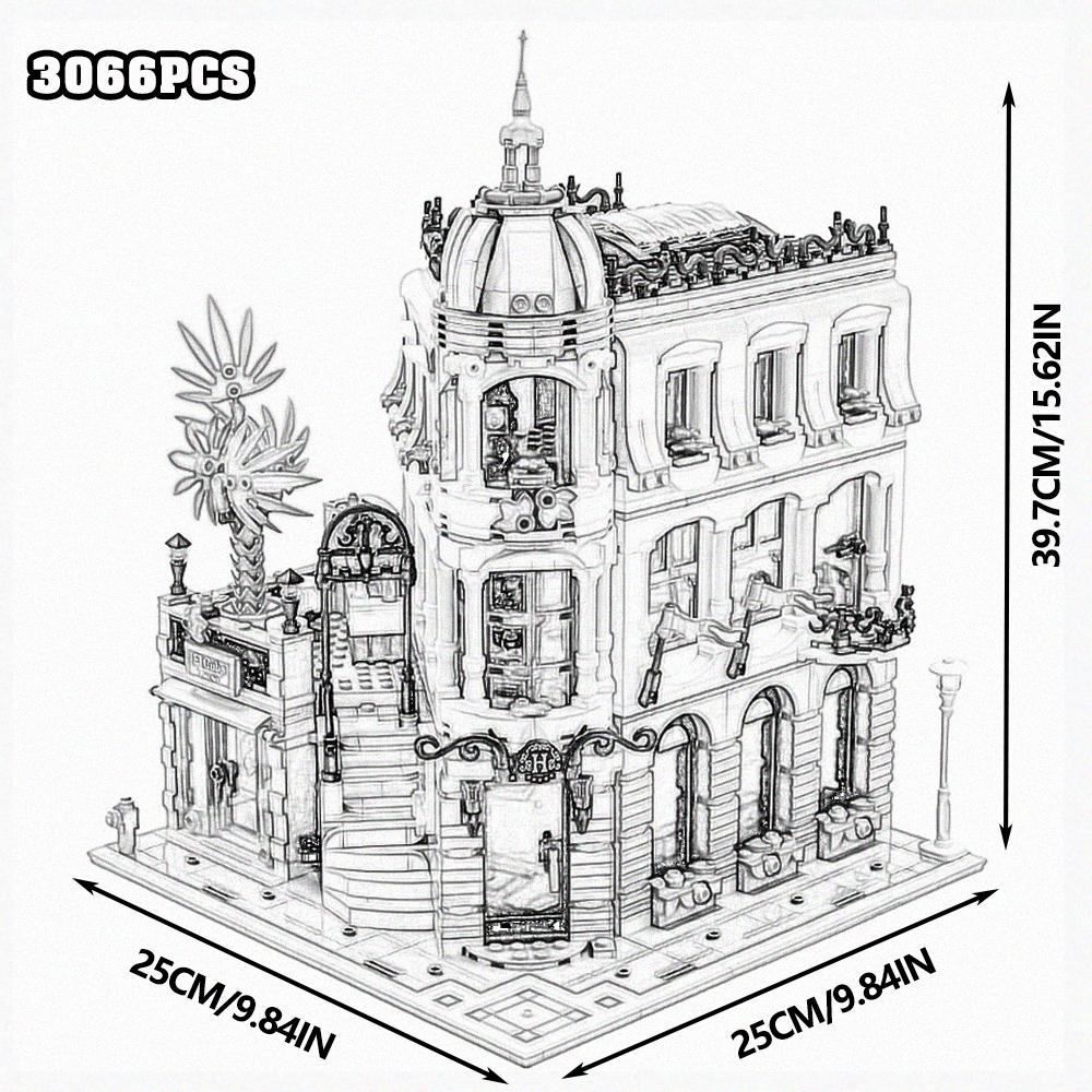 Town Hall Tudor Corner Brick Bank Cafe Corner Model Book shop Street View House Building Blocks Model Toys Jazz Club Pet Shop Dow