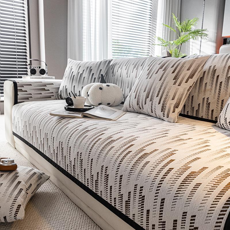 Light Luxury Sofa Cushion Four Seasons Universal Nonslip Couch Cover Chenille Black White Weaving Sofa Mat Living Room Couch Mat