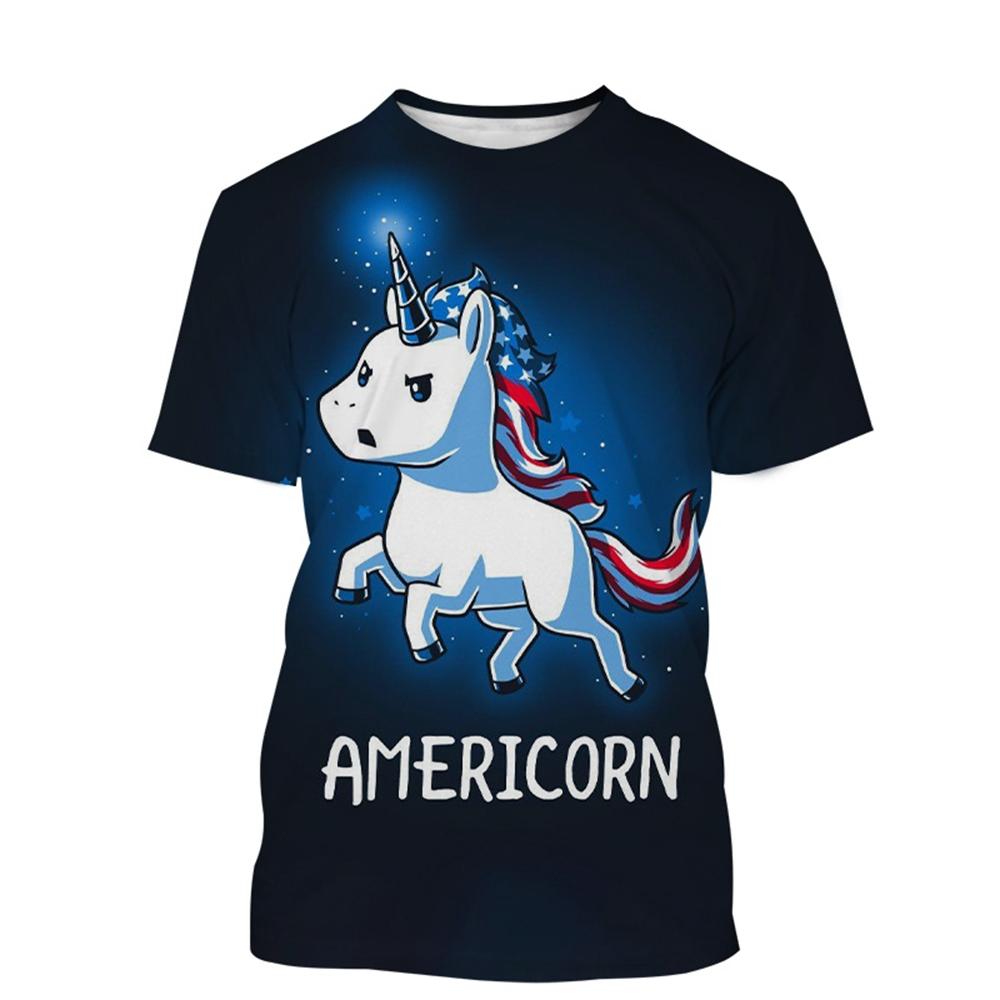 Summer Unicorn 3D Painted Art T-shirts Fashionable Casual Harajuku Fun Animal Streetwear Children's Boy and Girl Kids Unisex T-shirts