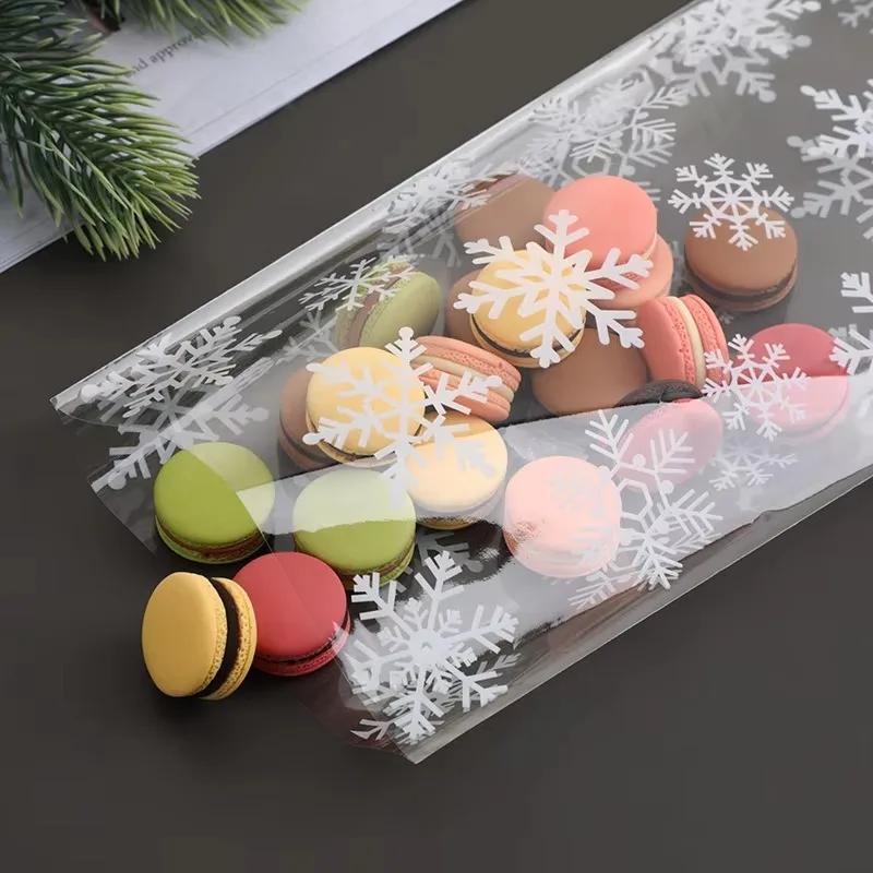 Snowflake Candy Bags Christmas Transparent Cookie Popcorn Packaging Plastic Bag Christmas Wedding Birthday Party Gift Bags