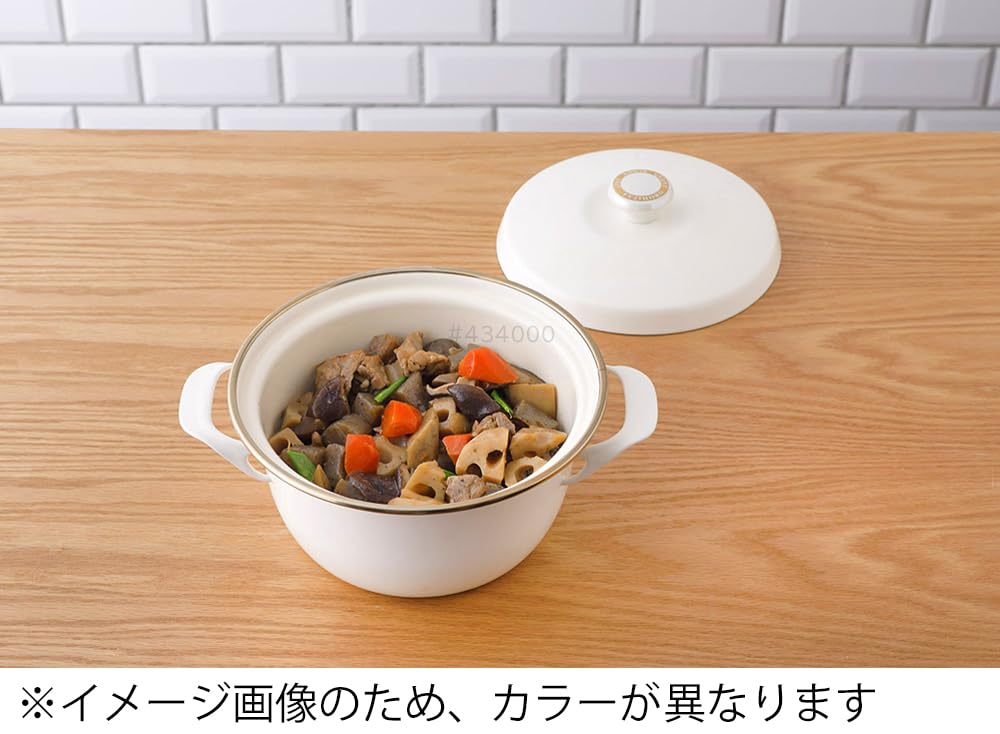 Fuji Enamel Casserole Dish, IH Compatible, 20cm, with Lid, Ivory, EX Series EX-20W IV