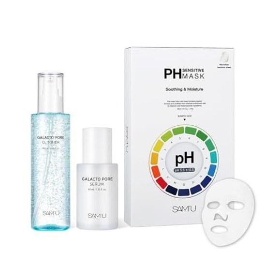Samu Galacto Pore Smoothing Set Toner + Serum Mask Pack 5 sheets Galactomyces Dokudami Adenosine Care 3 STEP Ampoule O2 PH Sensitive Sheet 5ea