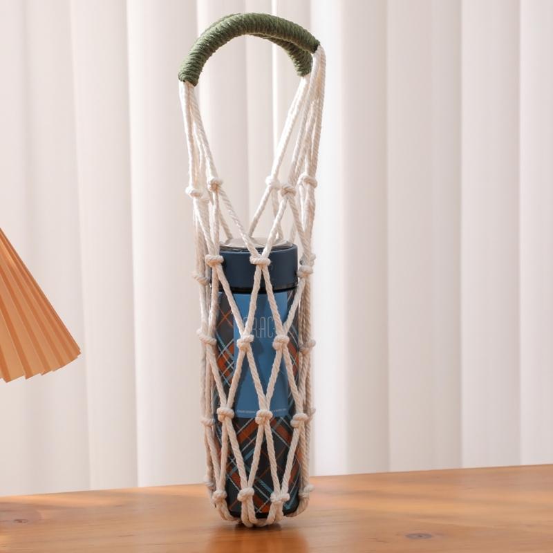 Hand-Woven Bottle Holder Cup Sleeve Handmade Drink Container Sleeve Suitable For Hiking Camping And School