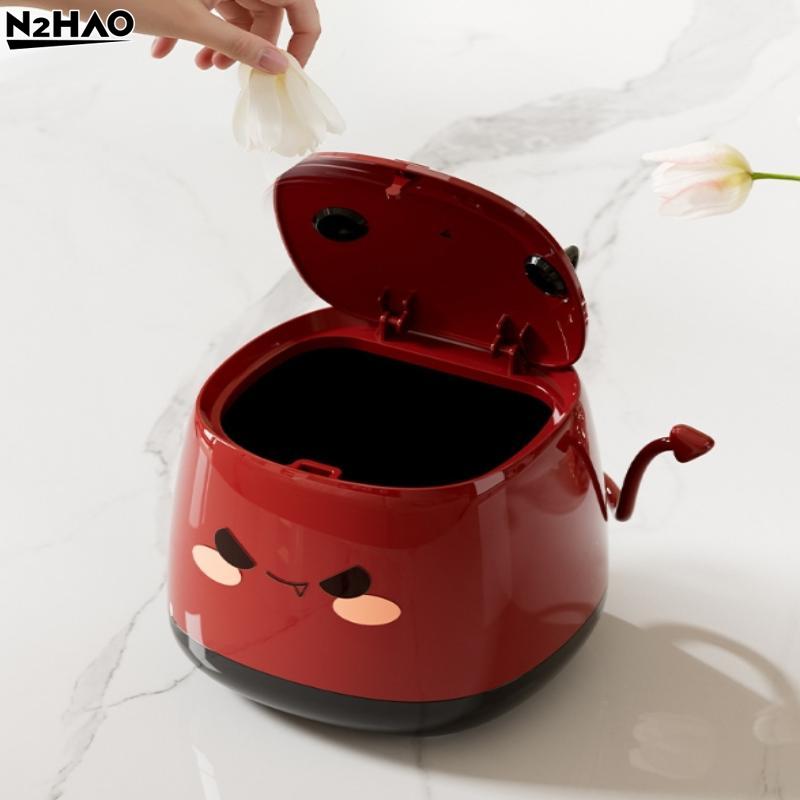 New Quality Desktop Small Trash Can Press Open Lid Paper Basket Cute Little Devil Shape Office Bedroom Living Room Storage Box