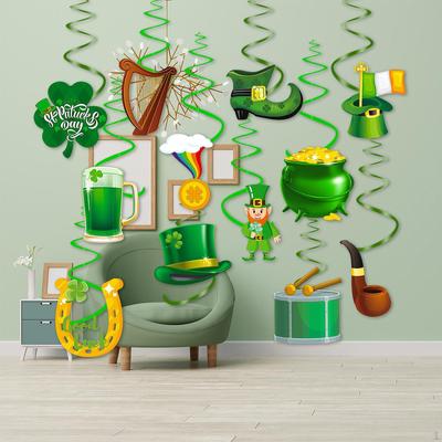 12Pcs ST Patricks Day Swirls Ornaments Cartoon Shamrock DIY Artwork Party Crafts