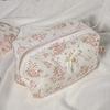 Elegant White Lace Makeup Bag, Quilted Bridal Cosmetic Pouch with Floral Embroidery Bow, Women's Travel Toiletry Gift Cosmetic