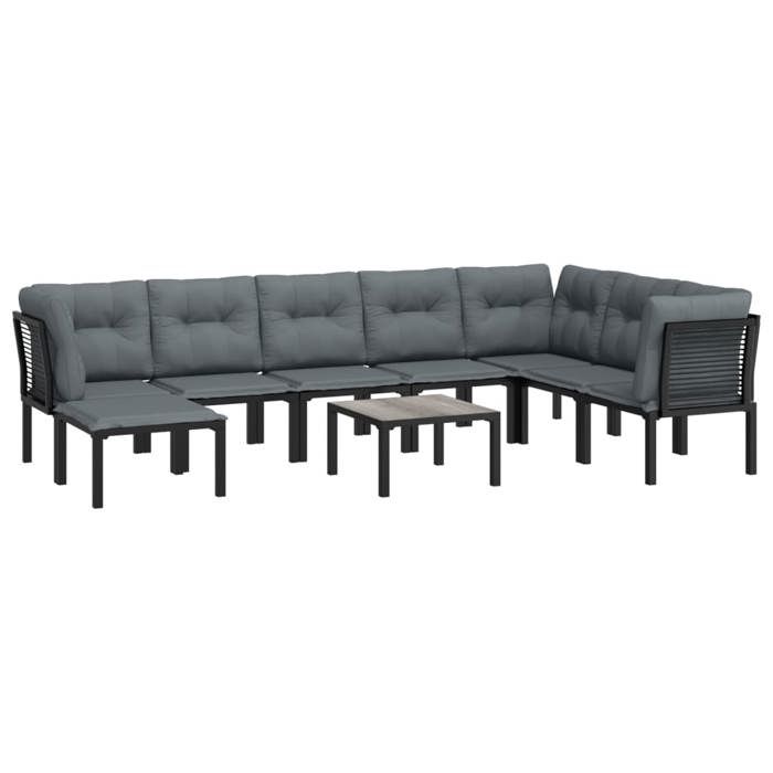 VidaXL Salon de Jardin 9 pcs, Ensemble de Meubles de Terrasse, Mobilier d'Extérieur, Chaise de Patio, Moderne, Noir et Gris 3187767
