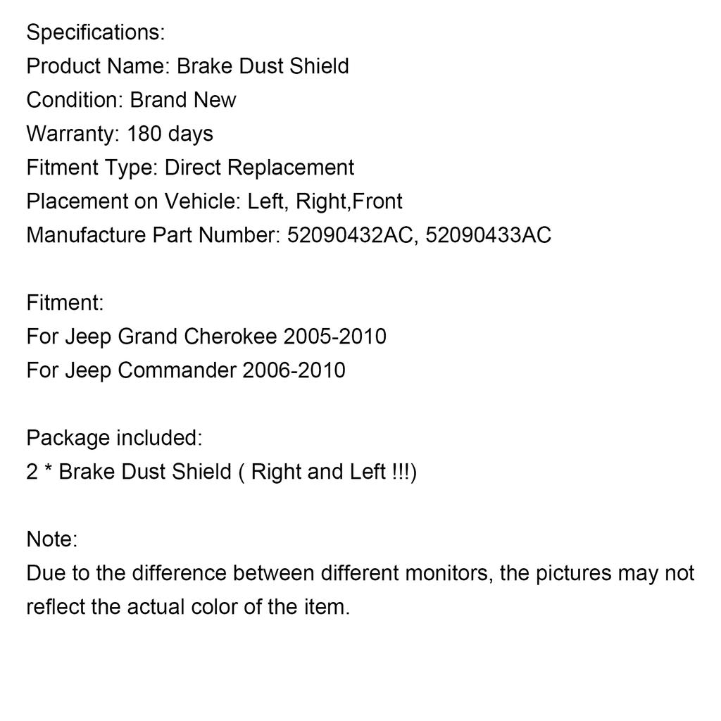 Protecție Praf Frână Față Dreapta+Stânga Potrivire Jeep Grand Cherokee Commander 2005-2010