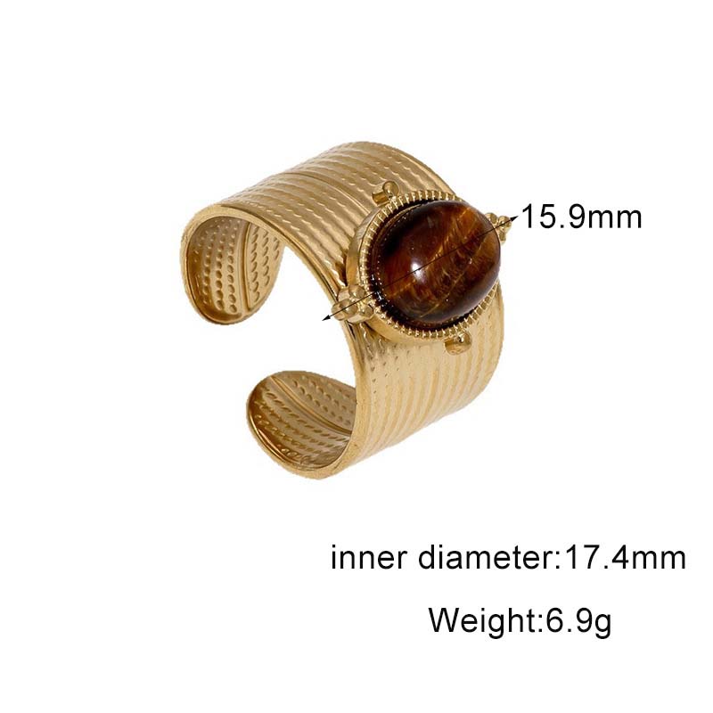 Vintage Brown Stone Open Rings for Women Girls Stainless Steel Gold Irregular Adjustable Rings Aesthetic Jewelry Gifts