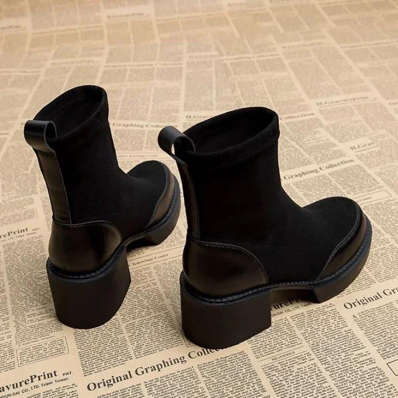 Black Booties Hot Round Toe Ankle Boots for Women High Quality Fashion 2024 Sale Designer Luxury Winter New In Woman Short Shoes