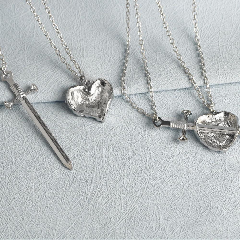 European & American Heart Pendant Couple Necklace with Sword Design